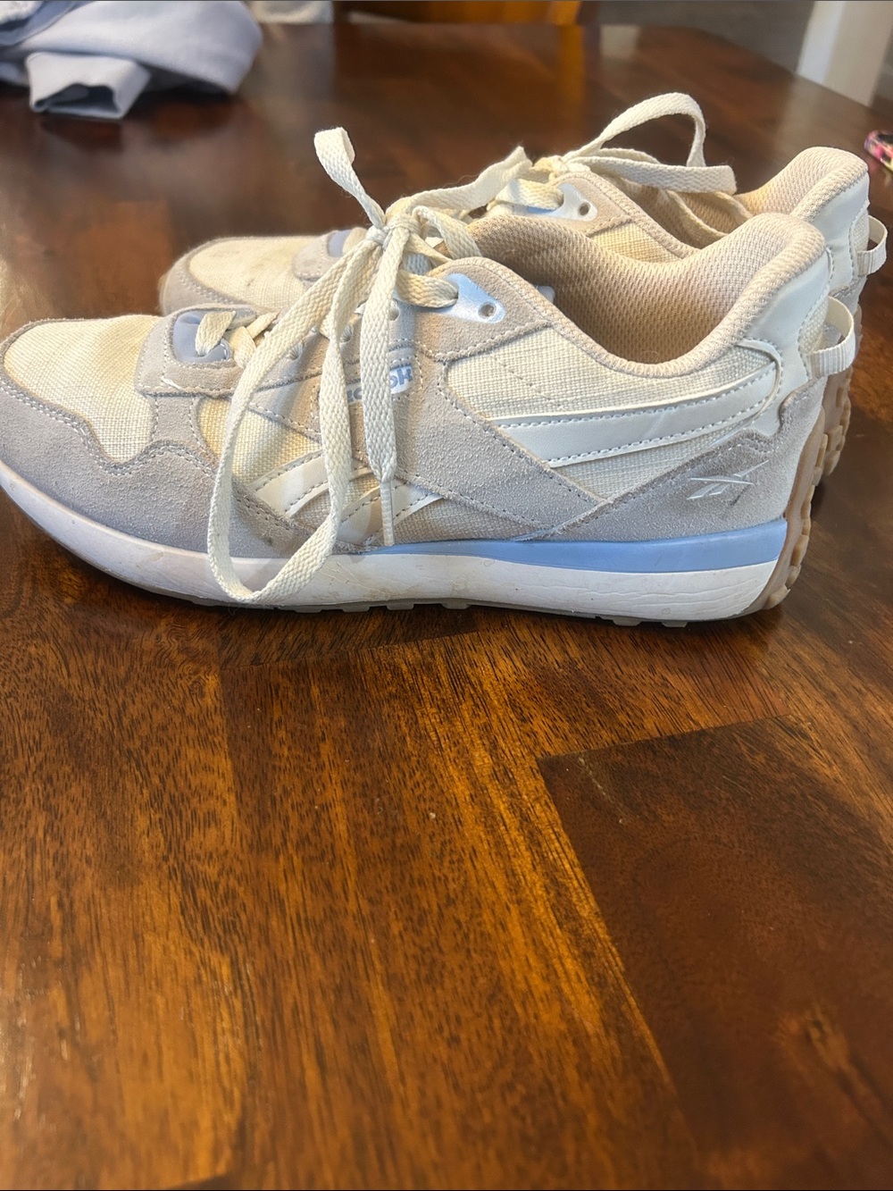 Reebok Neutral Beige and Light Blue Runner Sneakers